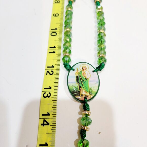 San Judas Tadeo Rosario Necklace crystal beads Rosary Saint Jude 10mm 2 sided - Picture 10 of 12